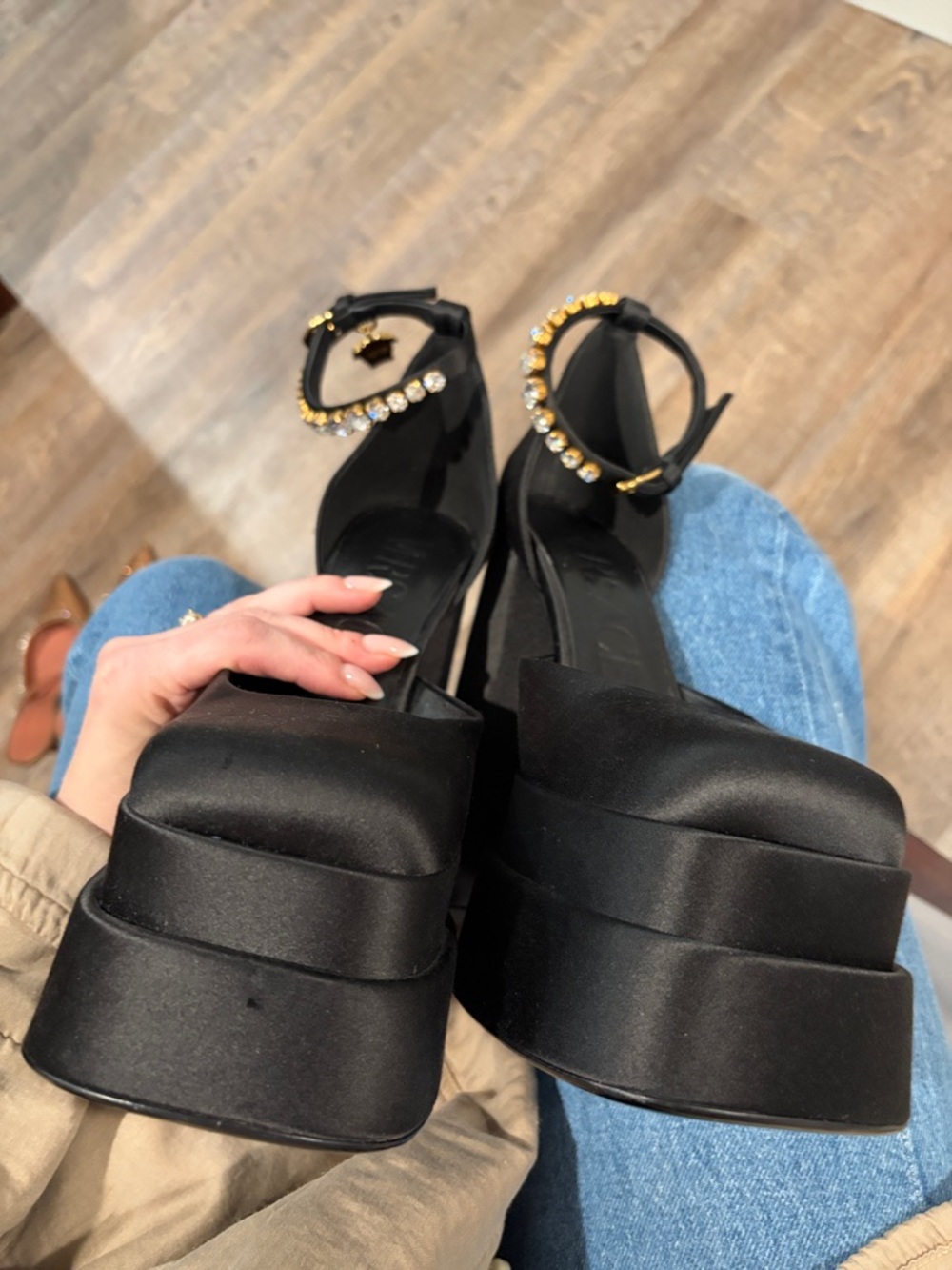 COPY Versace Aevitas Satin Platform Pumps Ankle Strap Medusa Charm 39 - Picture 6 of 7